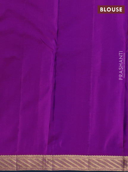Pure kanchipuram silk saree dual shade of bluish green and pink with allover zari woven 1000 buttas and small zari woven border
