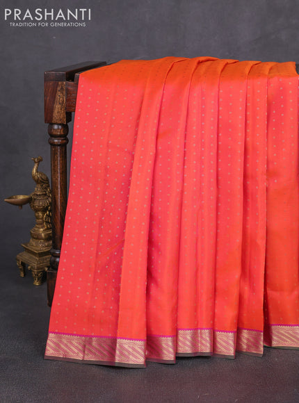 Pure kanchipuram silk saree orange and pink with allover zari woven 1000 buttas and small zari woven border