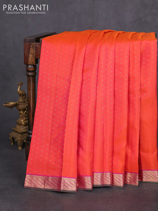 Pure kanchipuram silk saree orange and pink with allover zari woven 1000 buttas and small zari woven border