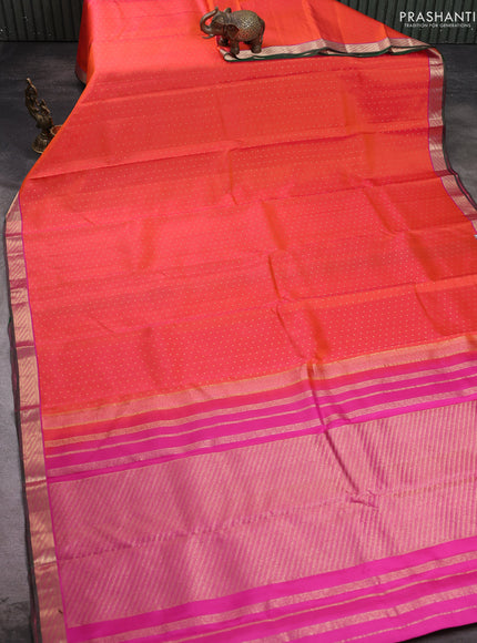Pure kanchipuram silk saree orange and pink with allover zari woven 1000 buttas and small zari woven border