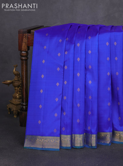 Pure kanchipuram silk saree royal blue and green with allover zari woven 1000 buttas and small zari woven border