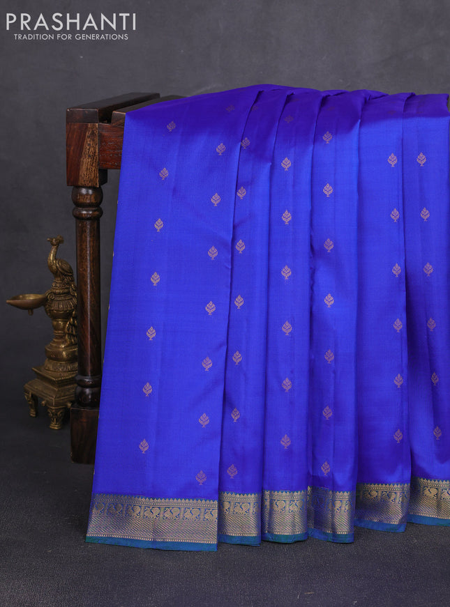 Pure kanchipuram silk saree royal blue and green with allover zari woven 1000 buttas and small zari woven border