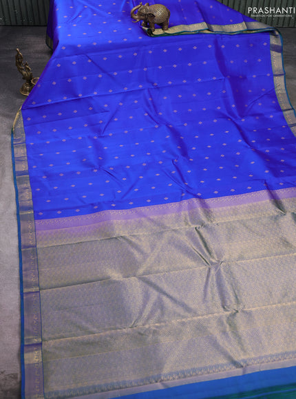 Pure kanchipuram silk saree royal blue and green with allover zari woven 1000 buttas and small zari woven border