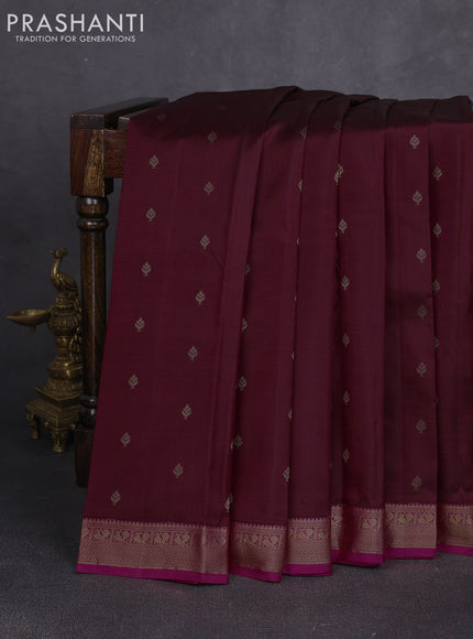 Pure kanchipuram silk saree wine shade and pink with allover zari woven 1000 buttas and small zari woven border