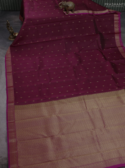 Pure kanchipuram silk saree wine shade and pink with allover zari woven 1000 buttas and small zari woven border