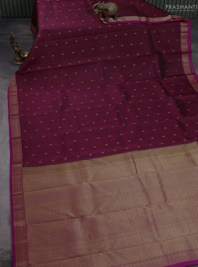 Pure kanchipuram silk saree wine shade and pink with allover zari woven 1000 buttas and small zari woven border