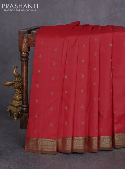 Pure kanchipuram silk saree red and green with allover zari woven 1000 buttas and small zari woven border