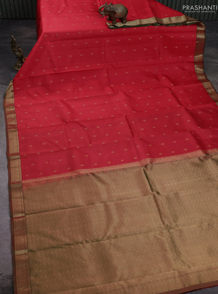 Pure kanchipuram silk saree red and green with allover zari woven 1000 buttas and small zari woven border