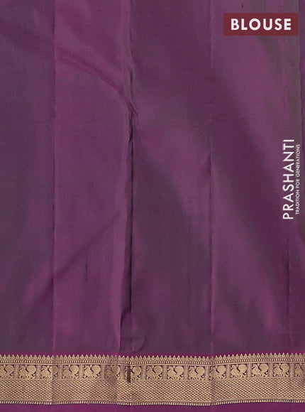 Pure kanchipuram silk saree bottle green and magenta pink with allover zari woven 1000 buttas and small zari woven border