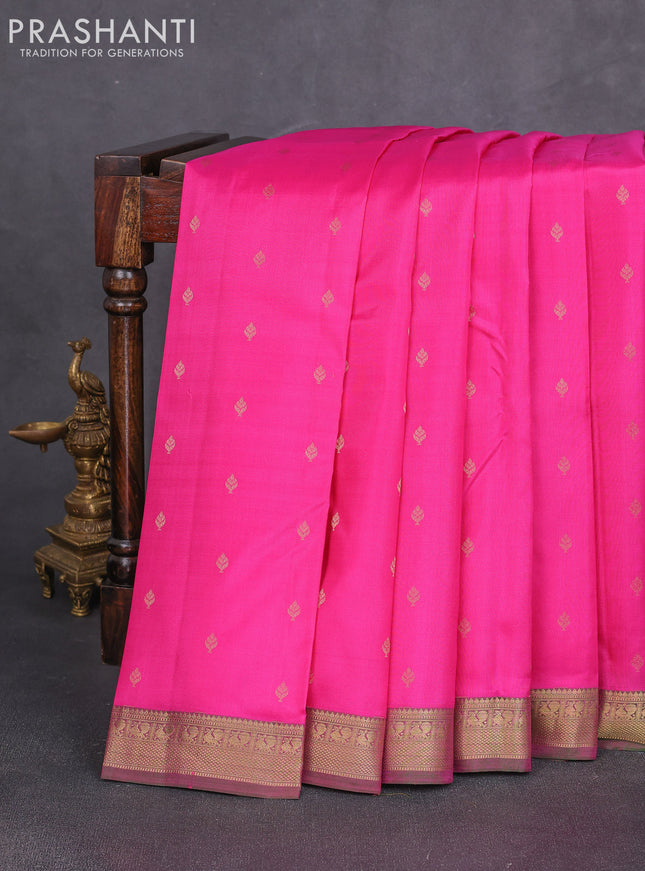 Pure kanchipuram silk saree pink and dual shade of green with allover zari woven 1000 buttas and small zari woven border