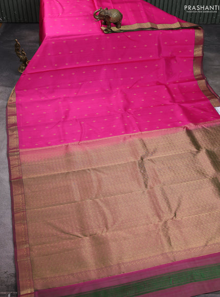 Pure kanchipuram silk saree pink and dual shade of green with allover zari woven 1000 buttas and small zari woven border