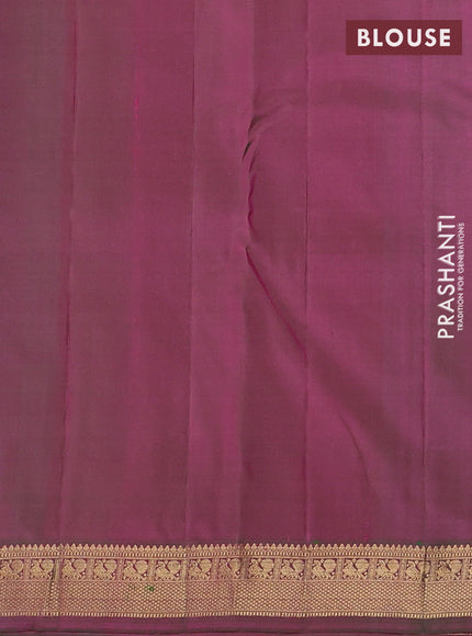 Pure kanchipuram silk saree pink and dual shade of green with allover zari woven 1000 buttas and small zari woven border