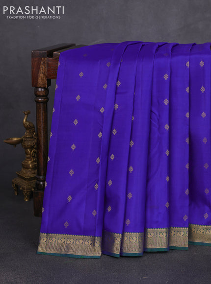 Pure kanchipuram silk saree royal blue and green with allover zari woven 1000 buttas and small zari woven border