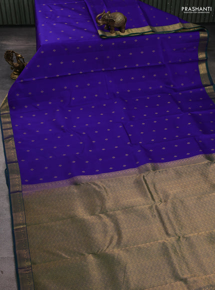 Pure kanchipuram silk saree royal blue and green with allover zari woven 1000 buttas and small zari woven border