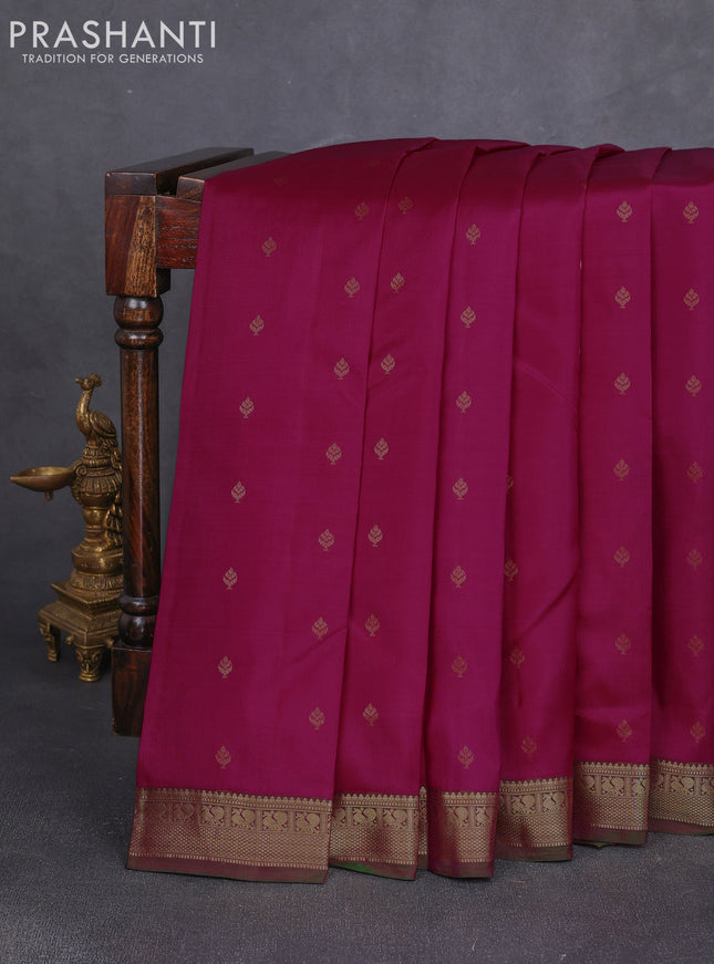 Pure kanchipuram silk saree magenta pink with allover zari woven 1000 buttas and small zari woven border