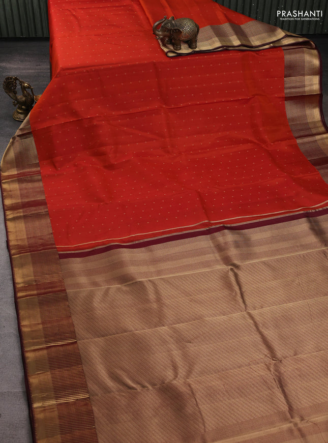 Pure kanchipuram silk saree orange and deep maroon with allover zari woven 1000 buttas and zari woven border