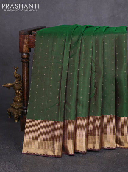 Pure kanchipuram silk saree green and coffee brown with allover zari woven 1000 buttas and zari woven border