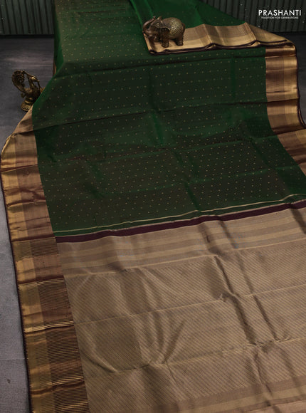 Pure kanchipuram silk saree green and coffee brown with allover zari woven 1000 buttas and zari woven border
