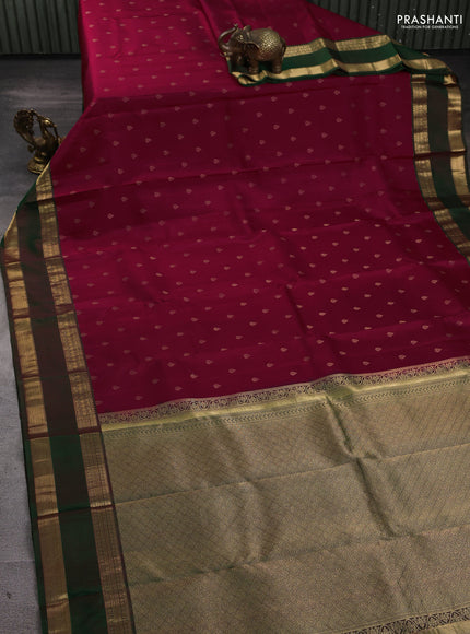 Pure kanchipuram silk saree wine shade and green with allover zari woven 1000 buttas and rettapet zari woven border