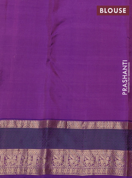 Pure kanchipuram silk saree peach shade and violet with allover zari woven 1000 buttas and zari woven border