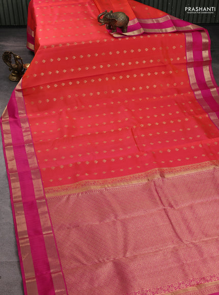Pure kanchipuram silk saree orange and pink with allover zari woven 1000 buttas and rettapet zari woven border