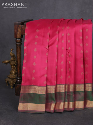 Pure kanchipuram silk saree magenta pink and green with allover zari woven 1000 buttas and rettapet zari woven border