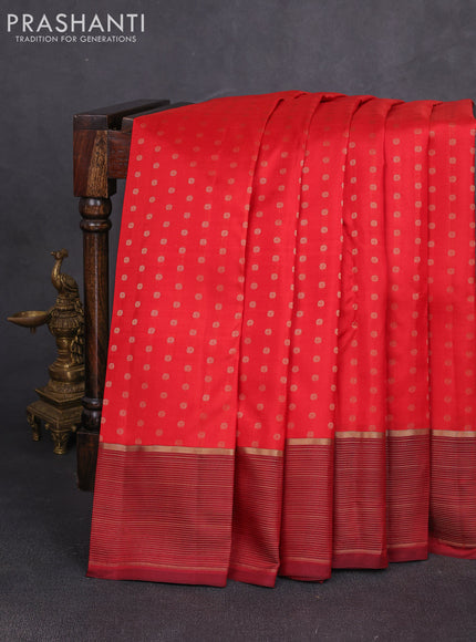 Pure kanchipuram silk saree red and maroon with allover zari woven 1000 buttas and zari woven border