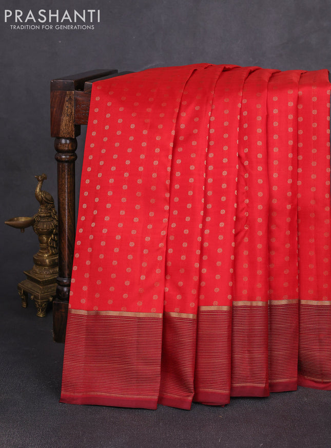 Pure kanchipuram silk saree red and maroon with allover zari woven 1000 buttas and zari woven border