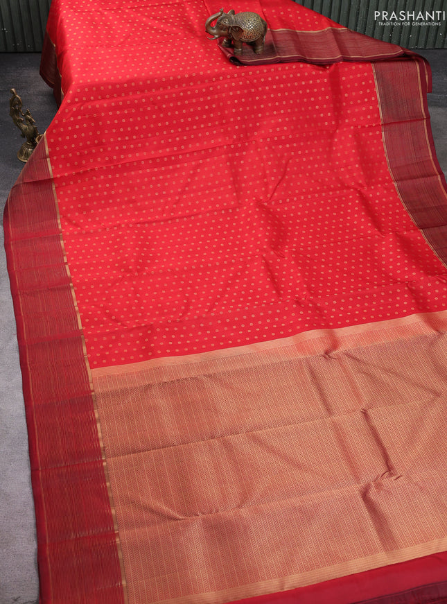 Pure kanchipuram silk saree red and maroon with allover zari woven 1000 buttas and zari woven border
