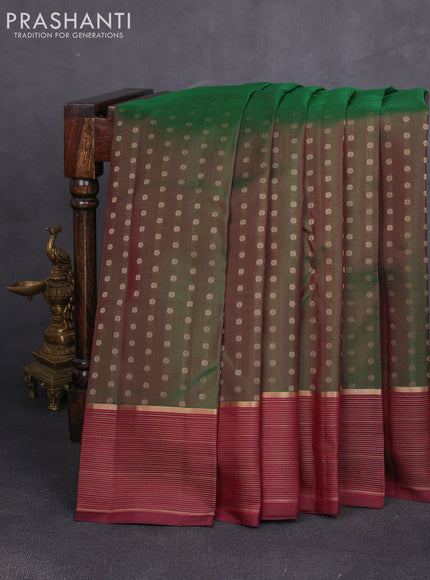 Pure kanchipuram silk saree manthulier green and deep maroon with allover zari woven 1000 buttas and zari woven border