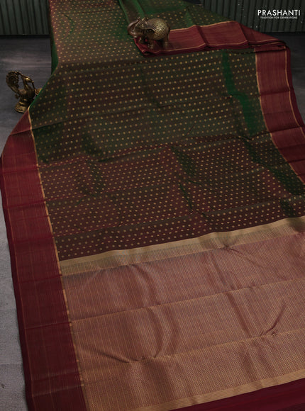Pure kanchipuram silk saree manthulier green and deep maroon with allover zari woven 1000 buttas and zari woven border