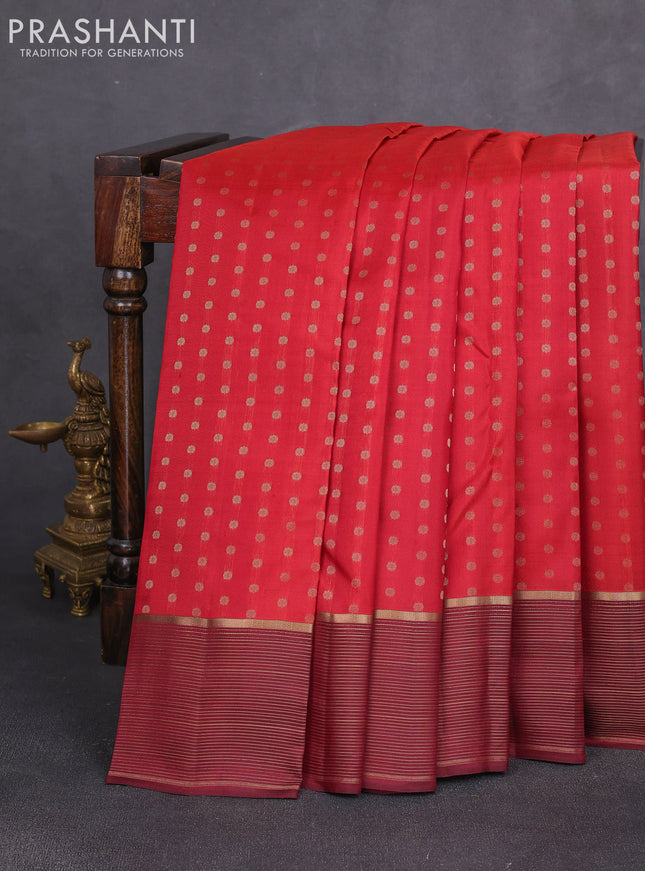 Pure kanchipuram silk saree maroon and deep wine with allover zari woven 1000 buttas and zari woven border