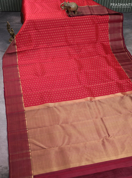 Pure kanchipuram silk saree maroon and deep wine with allover zari woven 1000 buttas and zari woven border