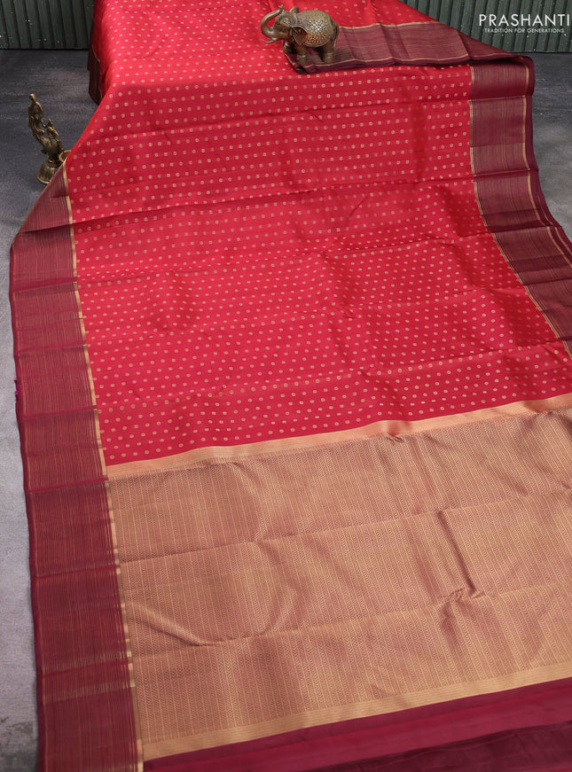 Pure kanchipuram silk saree maroon and deep wine with allover zari woven 1000 buttas and zari woven border