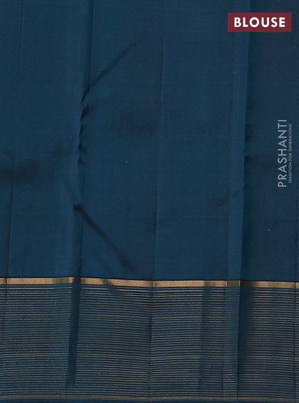 Pure kanchipuram silk saree green and teal blue with allover zari woven 1000 buttas and zari woven border