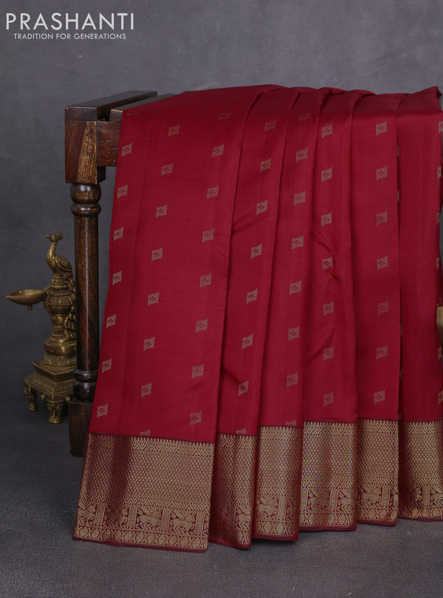 Pure kanchipuram silk saree maroon with allover zari woven 1000 buttas and zari woven border
