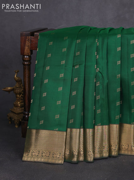 Pure kanchipuram silk saree bottle green with allover zari woven 1000 buttas and zari woven border