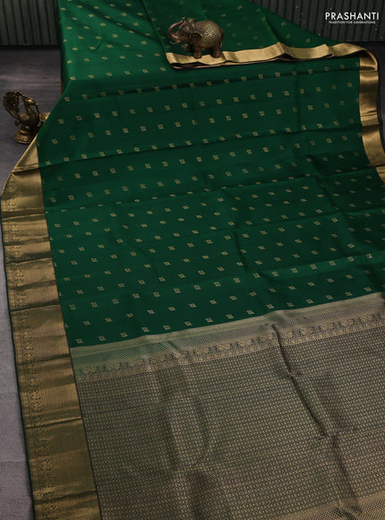 Pure kanchipuram silk saree bottle green with allover zari woven 1000 buttas and zari woven border