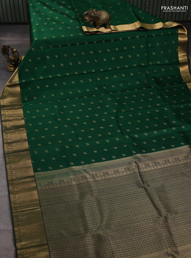 Pure kanchipuram silk saree bottle green with allover zari woven 1000 buttas and zari woven border