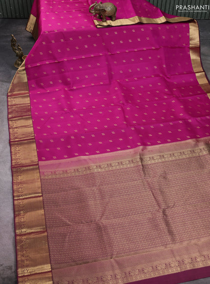 Pure kanchipuram silk saree magenta pink and deep wine shade with allover zari woven 1000 buttas and zari woven border