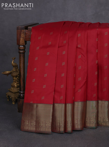 Pure kanchipuram silk saree red and green with allover zari woven 1000 buttas and zari woven border