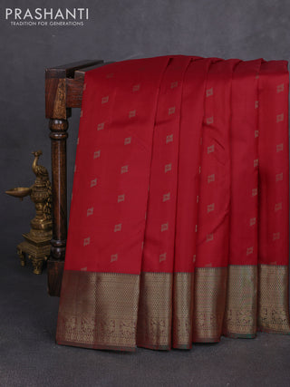 Pure kanchipuram silk saree red and green with allover zari woven 1000 buttas and zari woven border