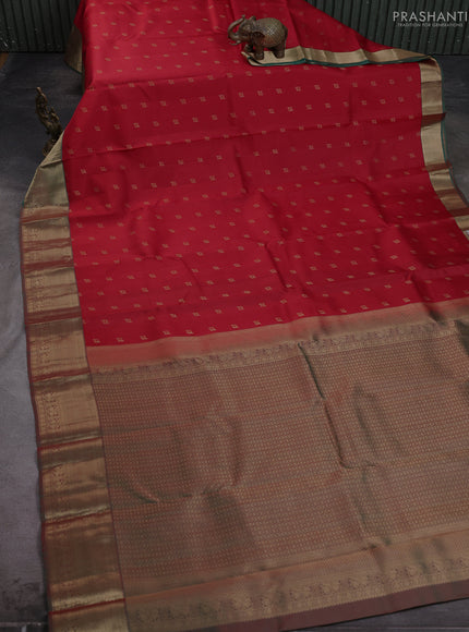 Pure kanchipuram silk saree red and green with allover zari woven 1000 buttas and zari woven border