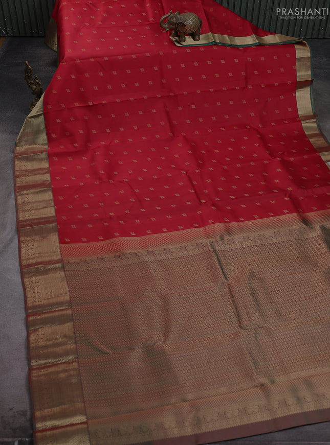 Pure kanchipuram silk saree red and green with allover zari woven 1000 buttas and zari woven border