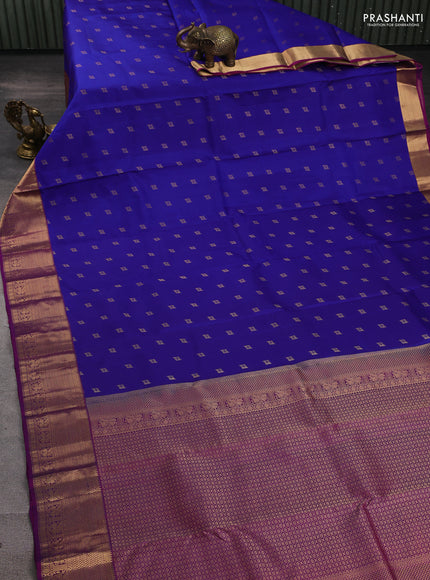 Pure kanchipuram silk saree royal blue and magenta pink with allover zari woven 1000 buttas and zari woven border