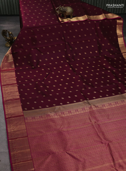 Pure kanchipuram silk saree deep wine shade and pink with allover zari woven 1000 buttas and zari woven border
