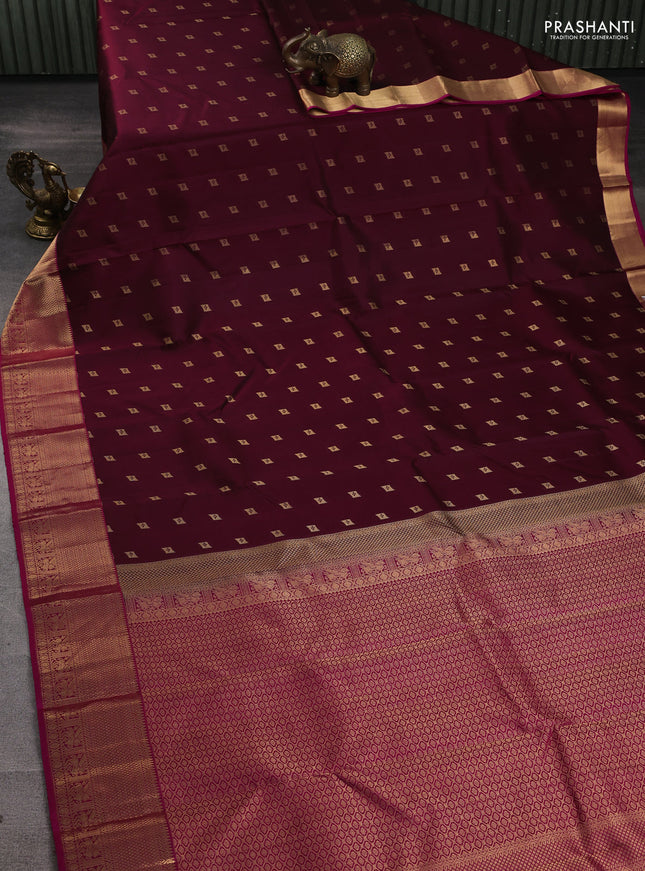 Pure kanchipuram silk saree deep wine shade and pink with allover zari woven 1000 buttas and zari woven border