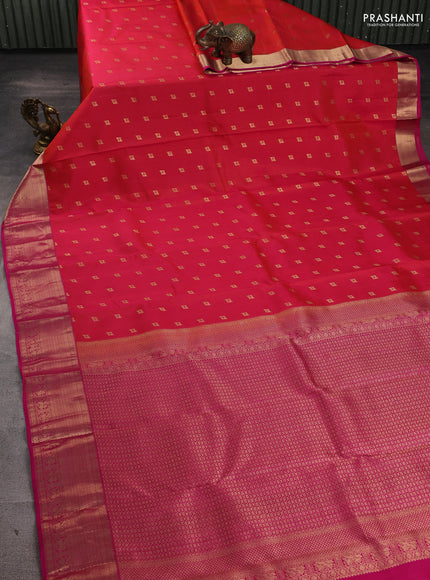 Pure kanchipuram silk saree dual shade of pinkish orange and pink with allover zari woven 1000 buttas and zari woven border