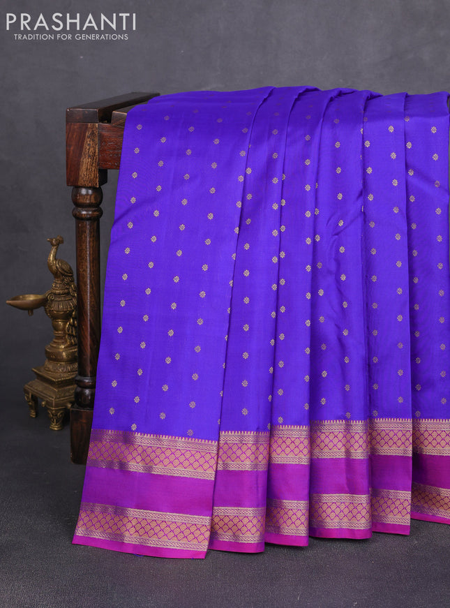 Pure kanchipuram silk saree royal blue and magenta pink with allover zari woven 1000 buttas and rettapet zari woven border
