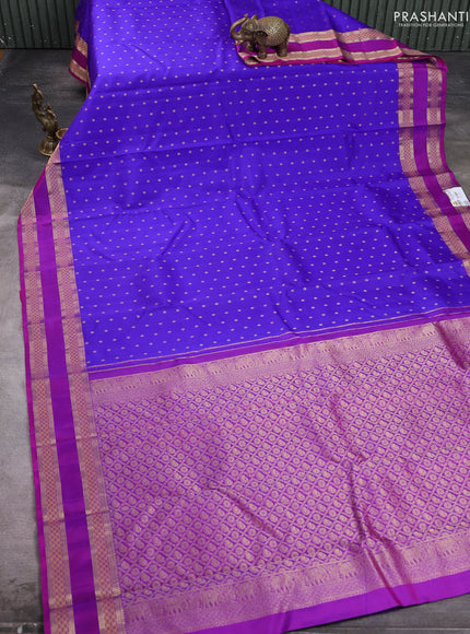 Pure kanchipuram silk saree royal blue and magenta pink with allover zari woven 1000 buttas and rettapet zari woven border